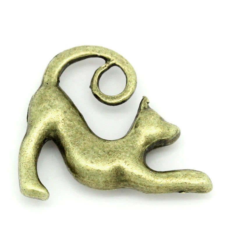 Picture of Zinc Metal Alloy Charm Pendants Cat Animal Antique Bronze 17mm( 5/8") x 14mm( 4/8"), 50 PCs