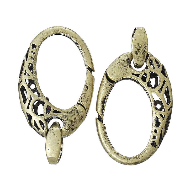 Picture of Brass Lobster Clasps Oval Antique Bronze 30mm(1 1/8") x 16mm( 5/8"), 5 PCs