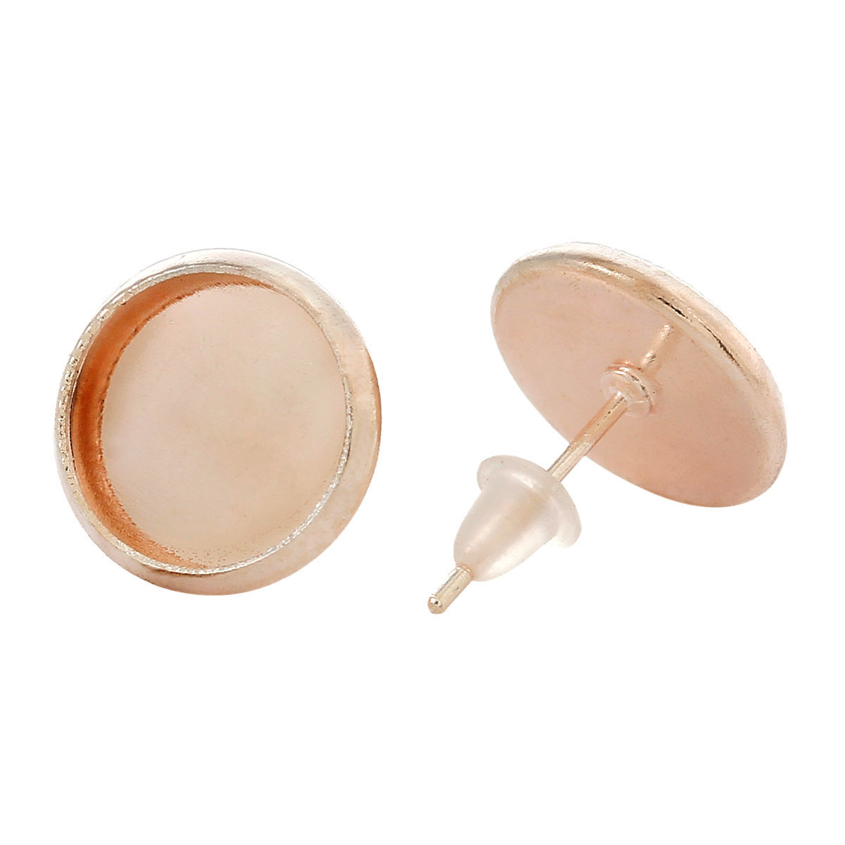 Picture of Brass Ear Post Stud Earrings Cabochon Settings Round Rose Gold (Fits 10mm Dia.) 14mm( 4/8") x 12mm( 4/8"), Post/ Wire Size: (20 gauge), 30 PCs
