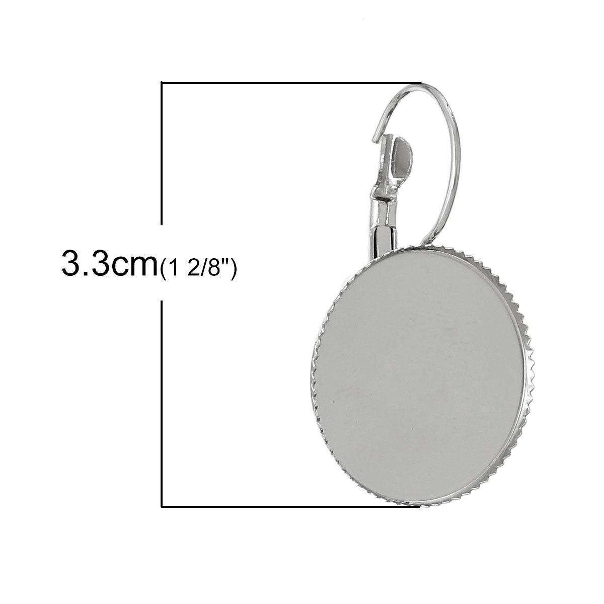 Picture of Brass Clip On Earring Cabochon Settings Round Silver Tone (Fits 20mm Dia.) 33mm(1 2/8") x 21mm( 7/8"), Post/ Wire Size: (20 gauge), 2 PCs