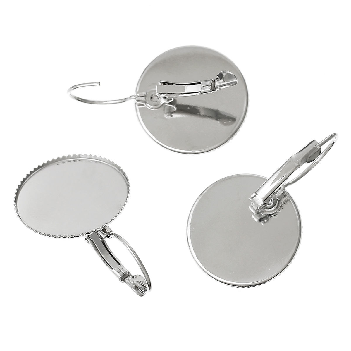 Picture of Brass Clip On Earring Cabochon Settings Round Silver Tone (Fits 20mm Dia.) 33mm(1 2/8") x 21mm( 7/8"), Post/ Wire Size: (20 gauge), 2 PCs