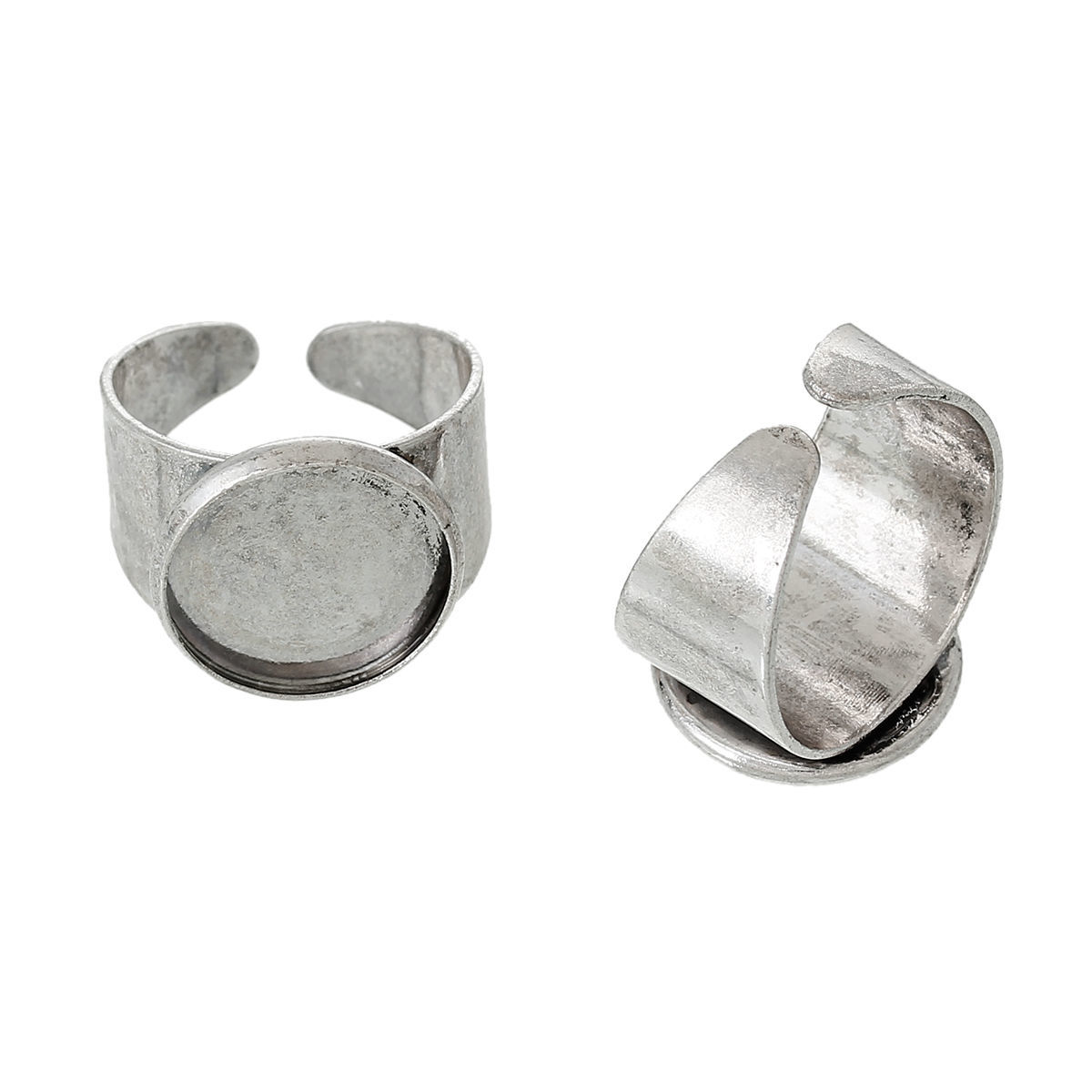 Imagen de Base Anillos Abiertos Soporta a cabachones No Ajustable Latón de Ronda Plata Antigua (Apta 14mm Dia) 17.9mm(US Size 7.5), 20 Unidades