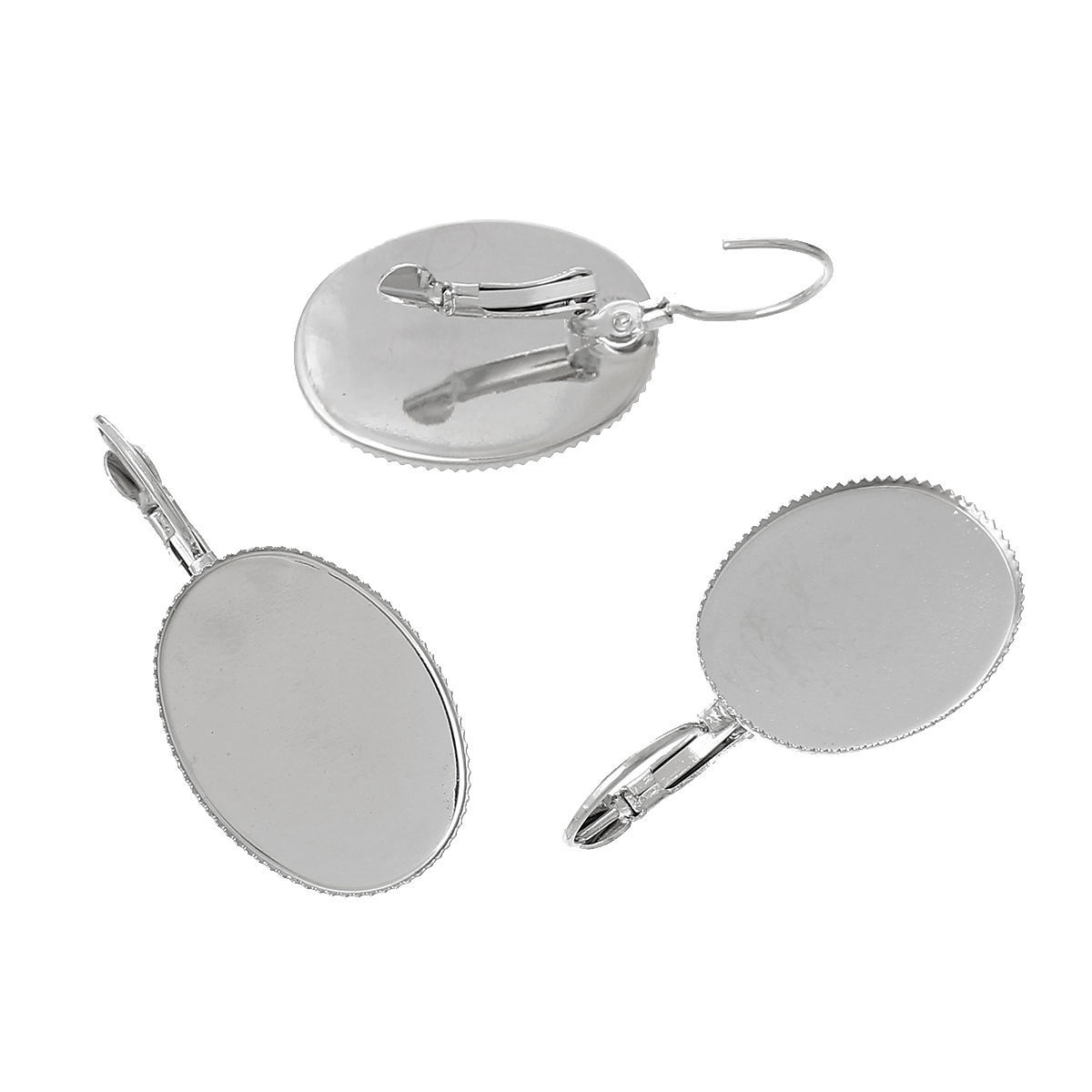 Bild von Messing Ohrring Oval Silberfarbe für Cabochon (für 25mm x 18mm) 38mm x 19mm, Drahtstärke: (18 gauge), 20 Stück