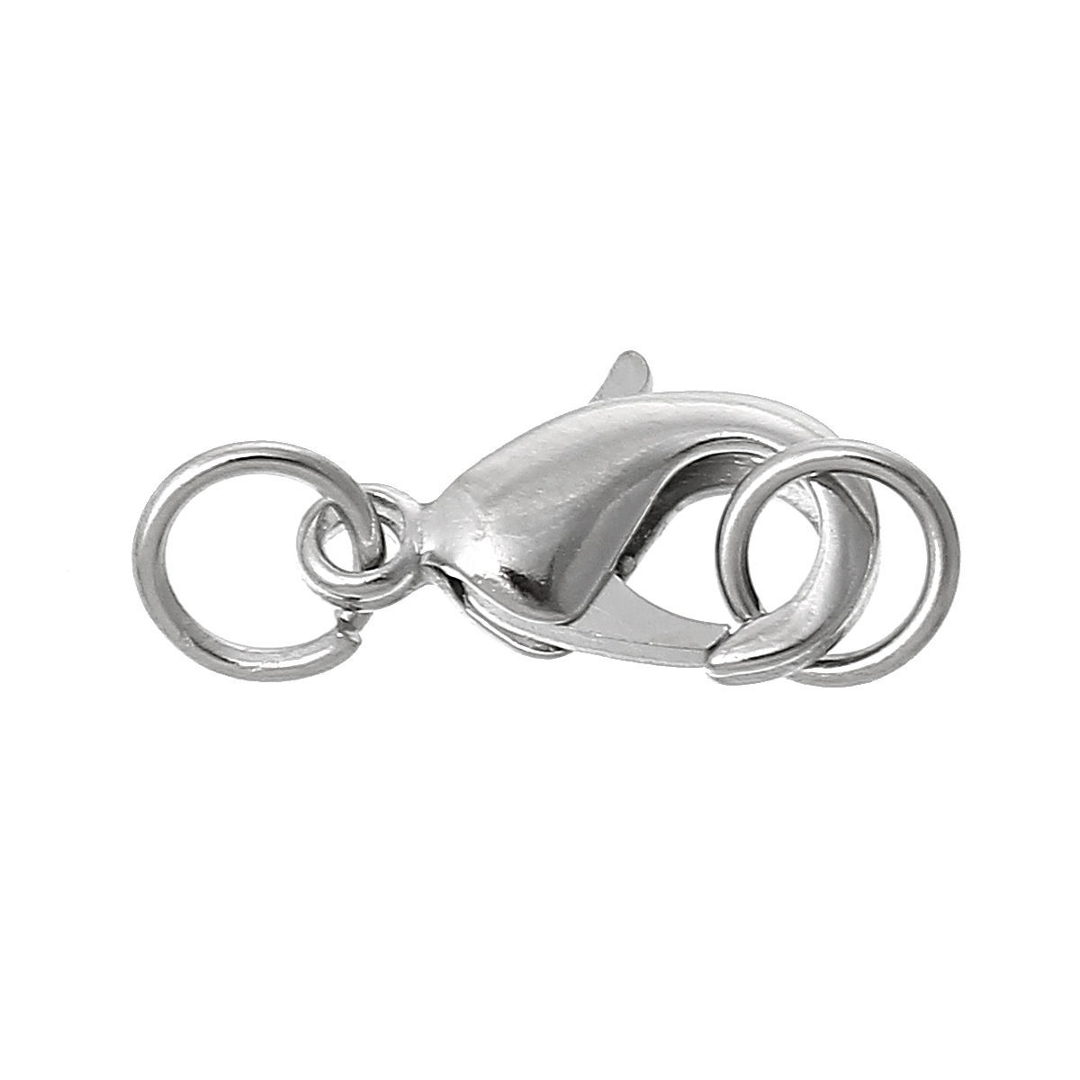 Bild von Messing Karabinerverschluss Silberfarbe 19mm x 7mm, 20 Stücke