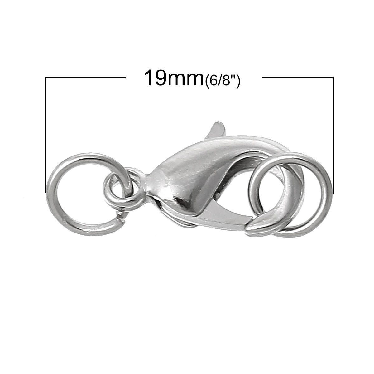 Bild von Messing Karabinerverschluss Silberfarbe 19mm x 7mm, 20 Stücke