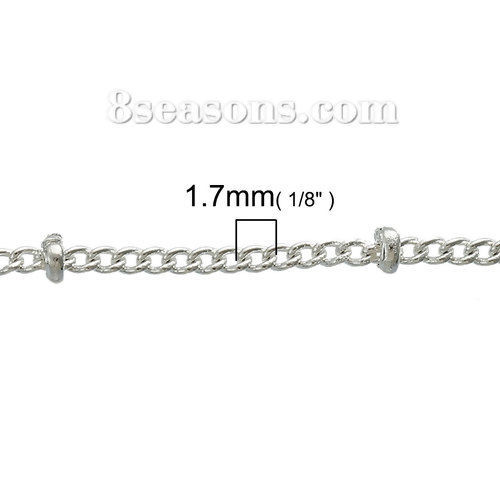 Picture of Brass Soldered Link Curb Chain Findings Silver Plated 1.7x1.3mm, 5 M