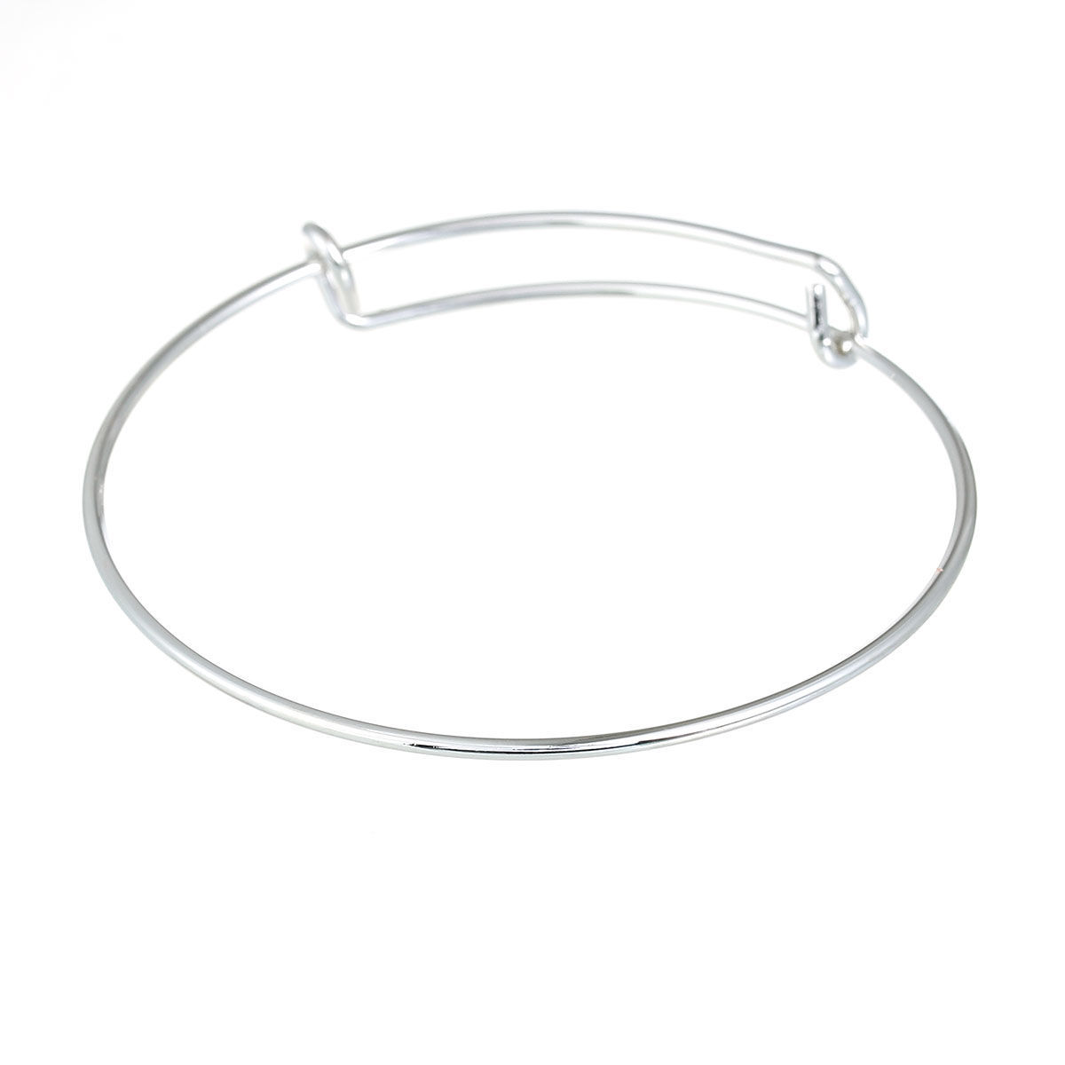 Bild von Modisch Messing Einstellbare Armband Armreif mit 2 Kugel Stopper Rund Versilbert 27cm - 21cm lang, 5 Stück