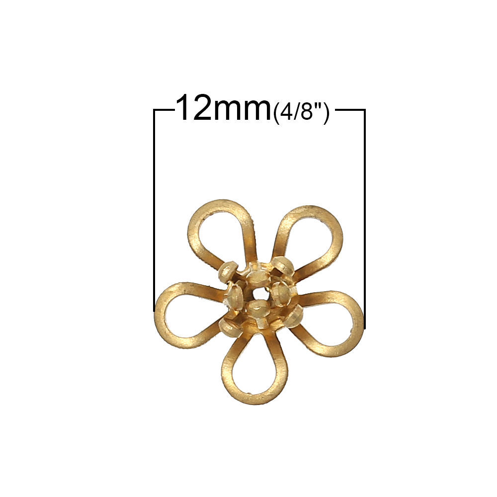 Immagine di Ottone Cabochon per Abbellimento Fiore Colore di Ottone Blumo 12mm x 12mm, 2 Pz