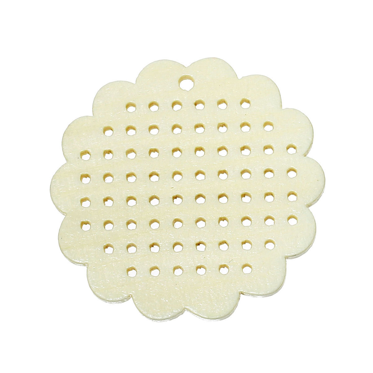 Immagine di 2 Pz Legno Naturale Ciondoli Pendenti Beige Fiore DIY punto croce 46mm x 44mm