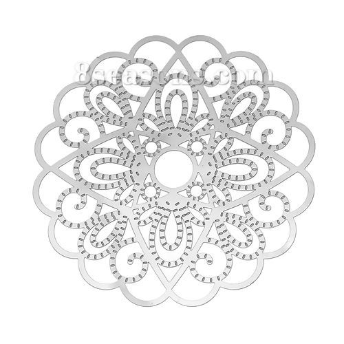 Bild von 304 Edelstahl Filigran Verbinder Verzierung Blumen Silberfarben Dicke: 0,3 mm., 50mm x 50mm, 10 Stück