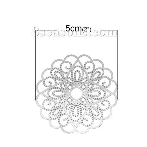 Bild von 304 Edelstahl Filigran Verbinder Verzierung Blumen Silberfarben Dicke: 0,3 mm., 50mm x 50mm, 10 Stück