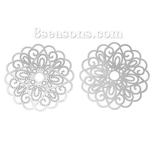 Bild von 304 Edelstahl Filigran Verbinder Verzierung Blumen Silberfarben Dicke: 0,3 mm., 50mm x 50mm, 10 Stück