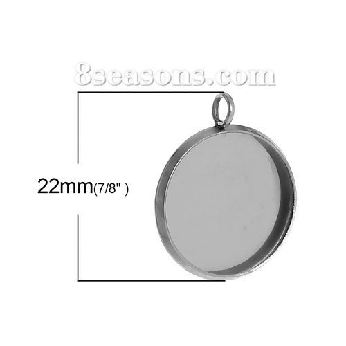 Picture of 304 Stainless Steel Cabochon Setting Pendants Round Disc Silver Tone (Fits 16mm Dia) 22mm( 7/8") x 18mm( 6/8"), 20 PCs