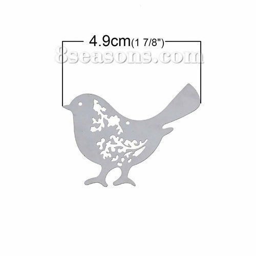 Picture of 304 Stainless Steel Filigree Stamping Pendants Mother Bird Silver Tone Carved Hollow 49mm(1 7/8") x 39mm(1 4/8"), 10 PCs