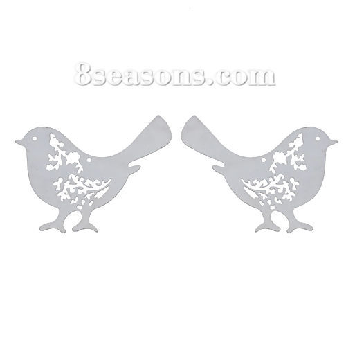 Picture of 304 Stainless Steel Filigree Stamping Pendants Mother Bird Silver Tone Carved Hollow 49mm(1 7/8") x 39mm(1 4/8"), 10 PCs