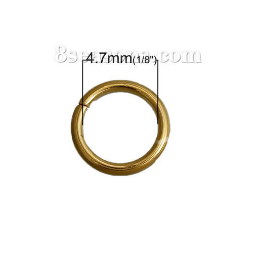 Picture of 50 PCs 6mm Dia., 0.8mm(20 gauge) Stainless Steel Open Jump Rings Findings For Jewelry Making Gold Plated Round