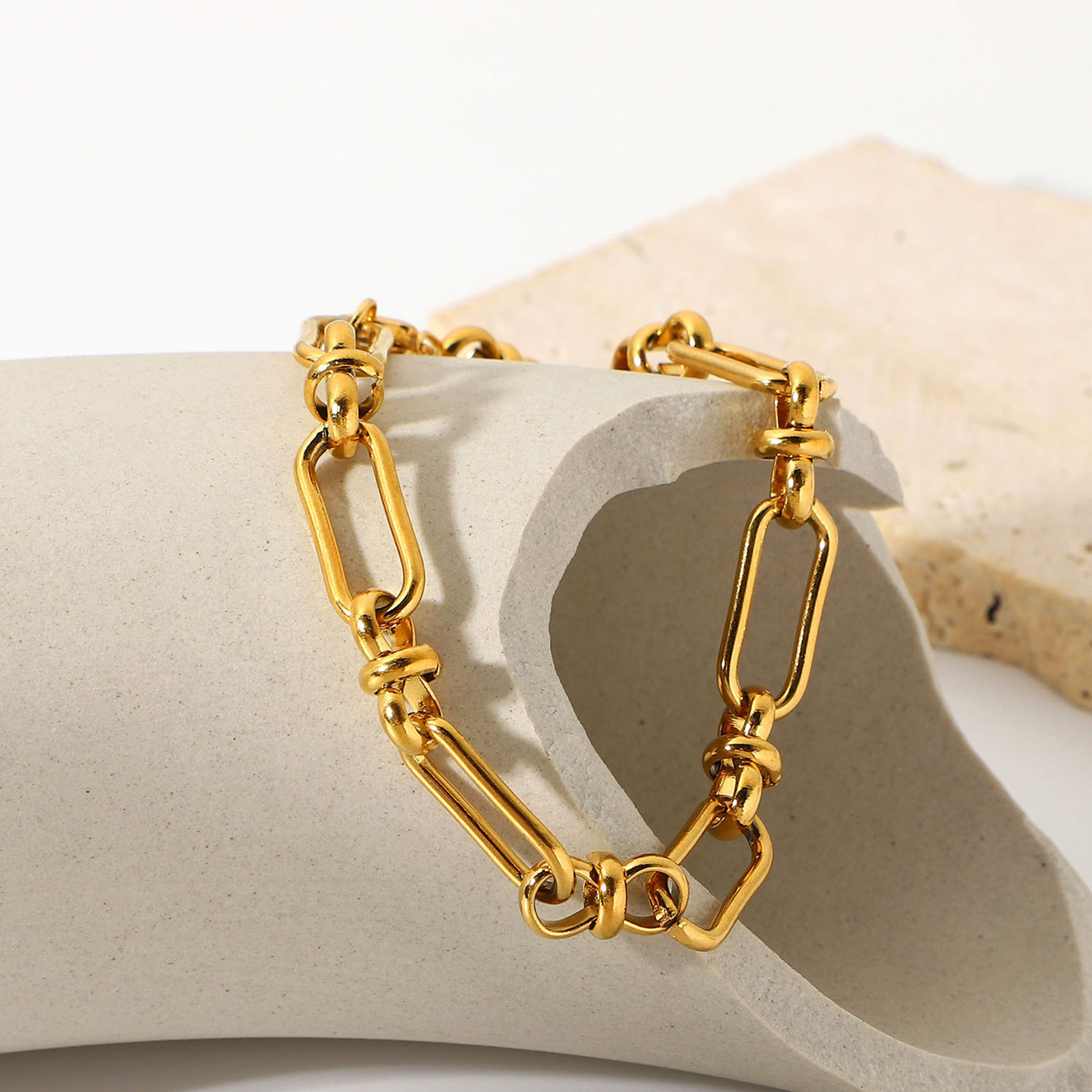Picture of 1 Piece Vacuum Plating Simple & Casual Stylish 18K Real Gold Plated 304 Stainless Steel Link Chain Bracelets For Women Party 17.5cm(6 7/8") long