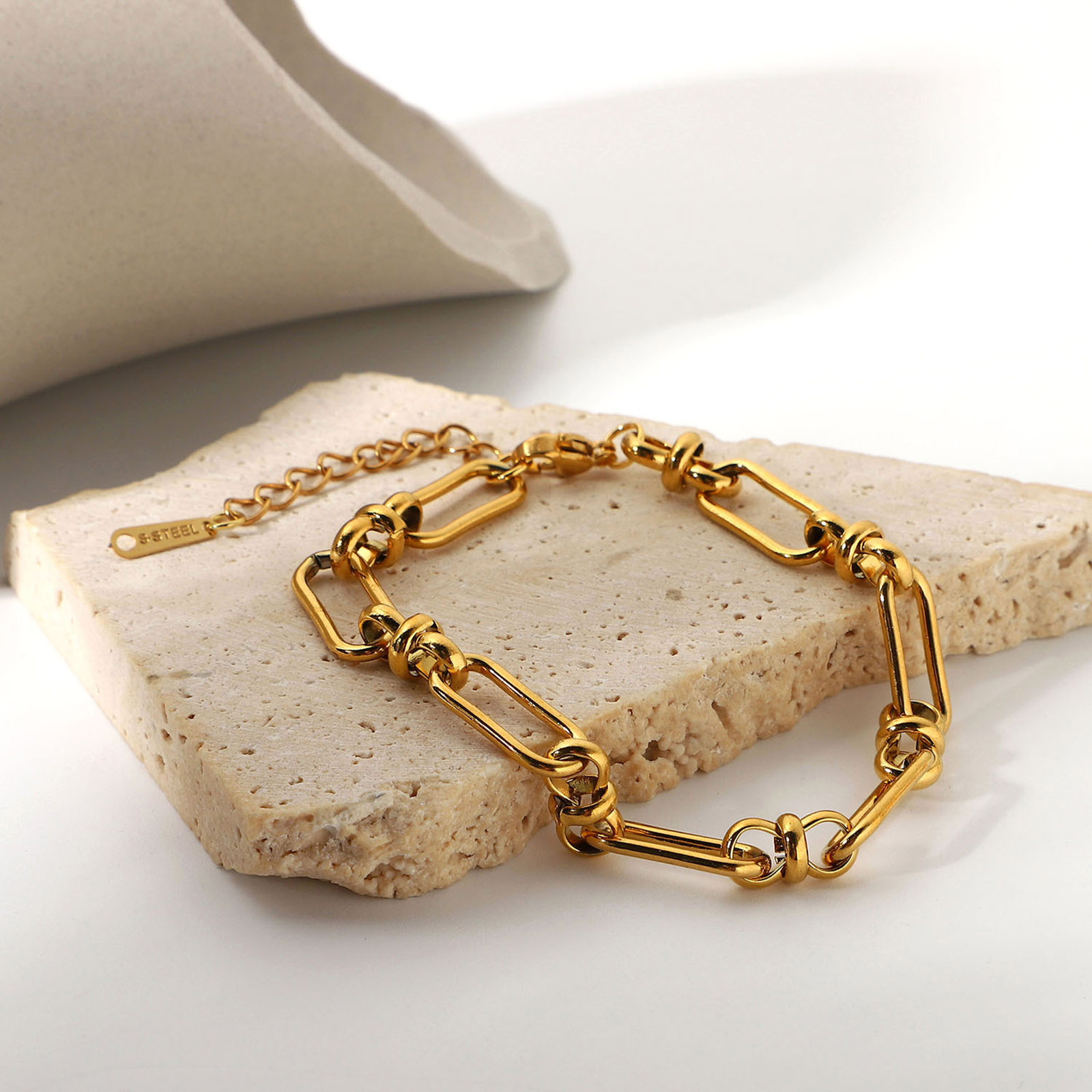 Picture of 1 Piece Vacuum Plating Simple & Casual Stylish 18K Real Gold Plated 304 Stainless Steel Link Chain Bracelets For Women Party 17.5cm(6 7/8") long