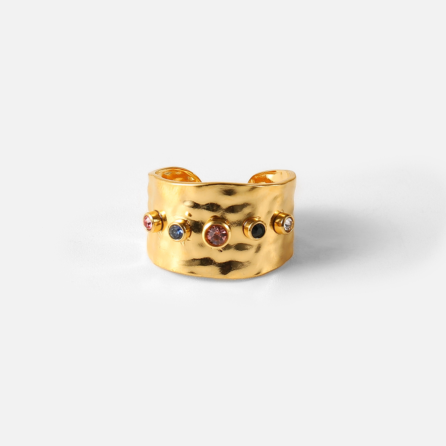 Picture of 1 Piece Vacuum Plating Simple & Casual Exquisite 18K Real Gold Plated Multicolor 304 Stainless Steel & Cubic Zirconia Open Geometric Rings For Women