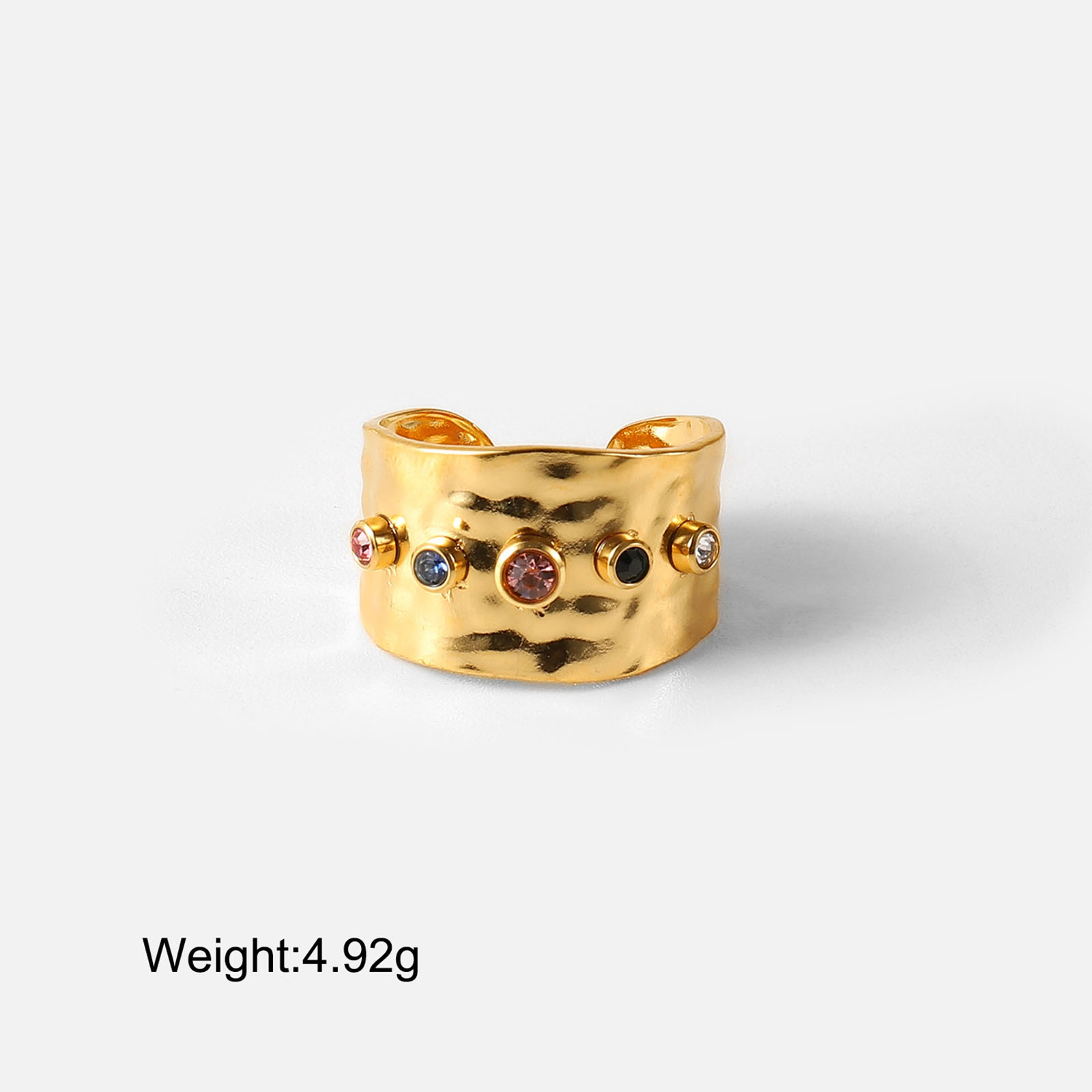 Picture of 1 Piece Vacuum Plating Simple & Casual Exquisite 18K Real Gold Plated Multicolor 304 Stainless Steel & Cubic Zirconia Open Geometric Rings For Women