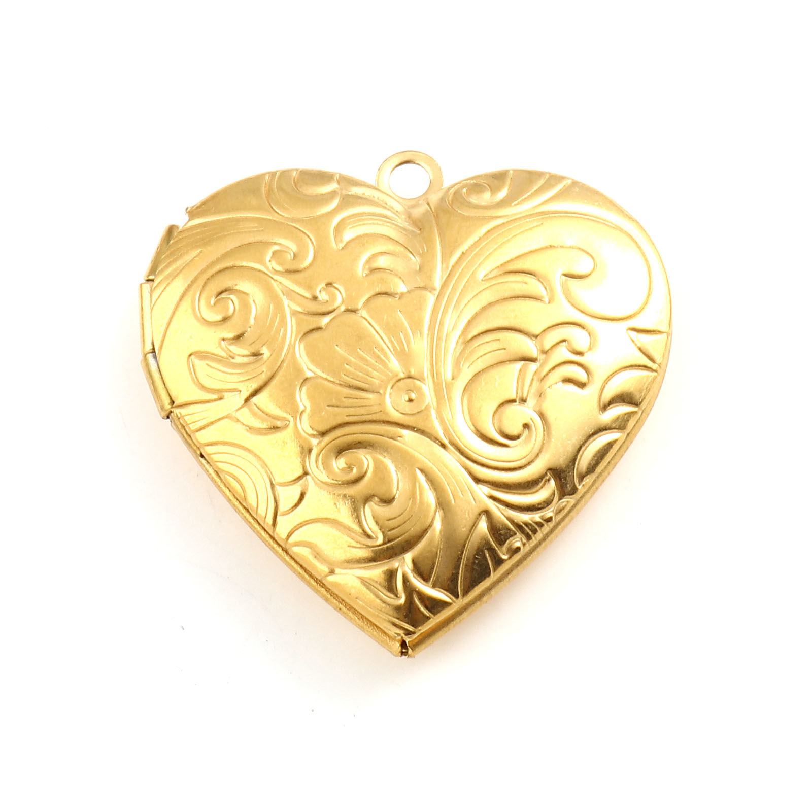 Picture of 1 Piece Eco-friendly PVD Vacuum Plating 304 Stainless Steel Picture Photo Frame Locket Charms Gold Plated Heart Carved Pattern Can Open (Fits 21mmx17mm) 29mm x 29mm