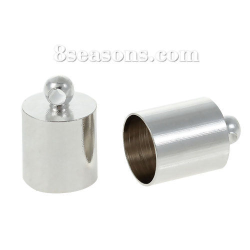 Picture of Brass Cord End Caps For Jewelry Necklace Bracelet Cylinder Silver Tone(Fits 7mm Dia. Cord)12mm( 4/8") x 8mm( 3/8"), 20 PCs