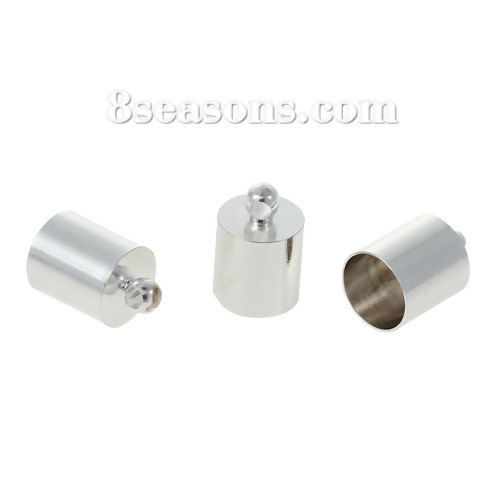 Picture of Brass Cord End Caps For Jewelry Necklace Bracelet Cylinder Silver Tone(Fits 7mm Dia. Cord)12mm( 4/8") x 8mm( 3/8"), 20 PCs