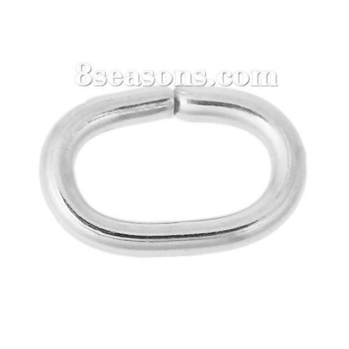 Picture of 200 PCs 7mm x 5mm, 1mm(18 gauge) 304 Stainless Steel Open Jump Rings Findings For Jewelry Making Silver Tone Oval