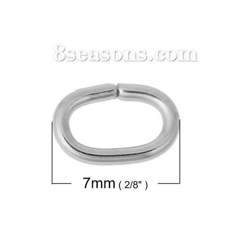 Picture of 200 PCs 7mm x 5mm, 1mm(18 gauge) 304 Stainless Steel Open Jump Rings Findings For Jewelry Making Silver Tone Oval