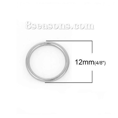 Picture of 200 PCs 12mm Dia., 1.2mm(17 gauge) Stainless Steel Open Jump Rings Findings For Jewelry Making Silver Tone Round