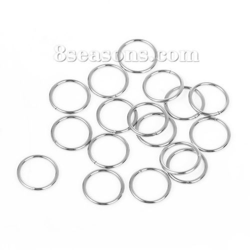 Picture of 200 PCs 12mm Dia., 1.2mm(17 gauge) Stainless Steel Open Jump Rings Findings For Jewelry Making Silver Tone Round