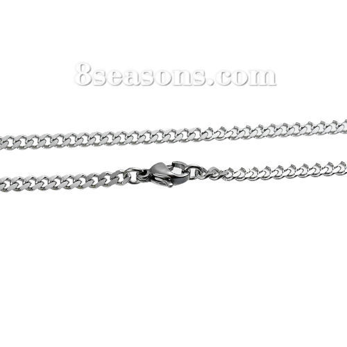Picture of 304 Stainless Steel Jewelry Chain Necklace Silver Tone Link Curb Chain 61.5cm(24 2/8") long, Chain Size: 4x2.7mm(1/8"x1/8"), 1 Piece