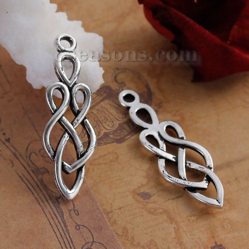 Picture of Brass Pendants Drop Antique Silver Color Celtic Knot Carved Hollow 35mm(1 3/8") x 12mm( 4/8"), 2 PCs