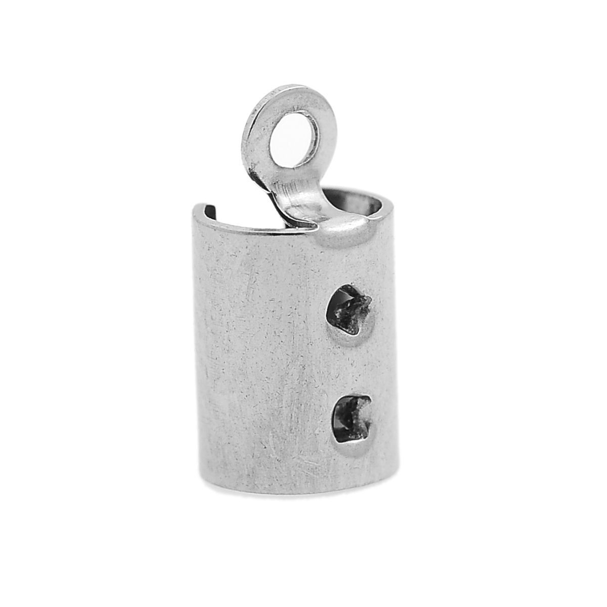 Picture of Stainless Steel Necklace Cord End Tips Cap Cylinder Silver Tone 11.0mm x 5.5mm, 50 PCs