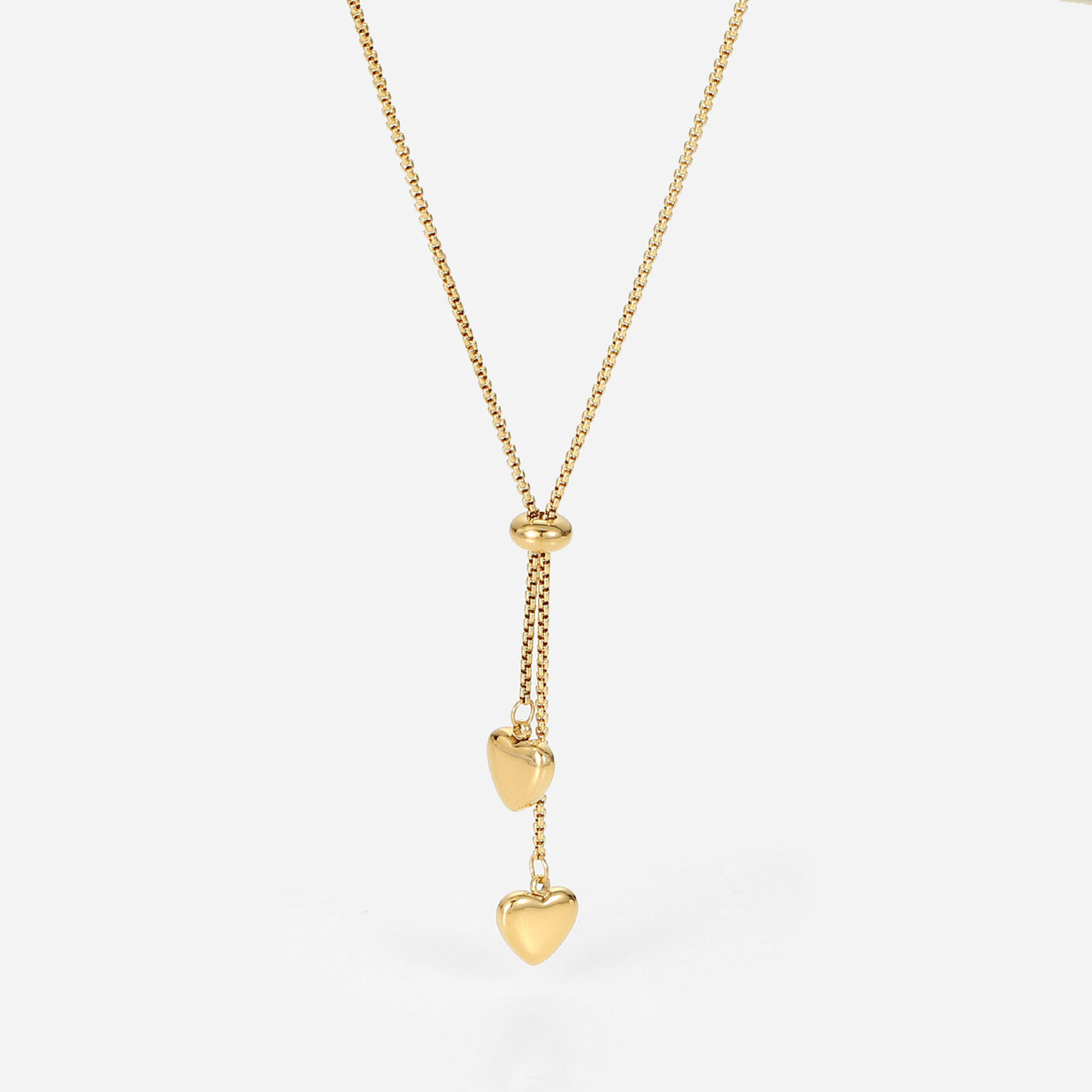 Imagen de 1 Unidad Enchapado al Vacío Acero Inoxidable Collar Lariat en forma de Y Chapado en Oro de 14K Corazón 35.5cm longitud