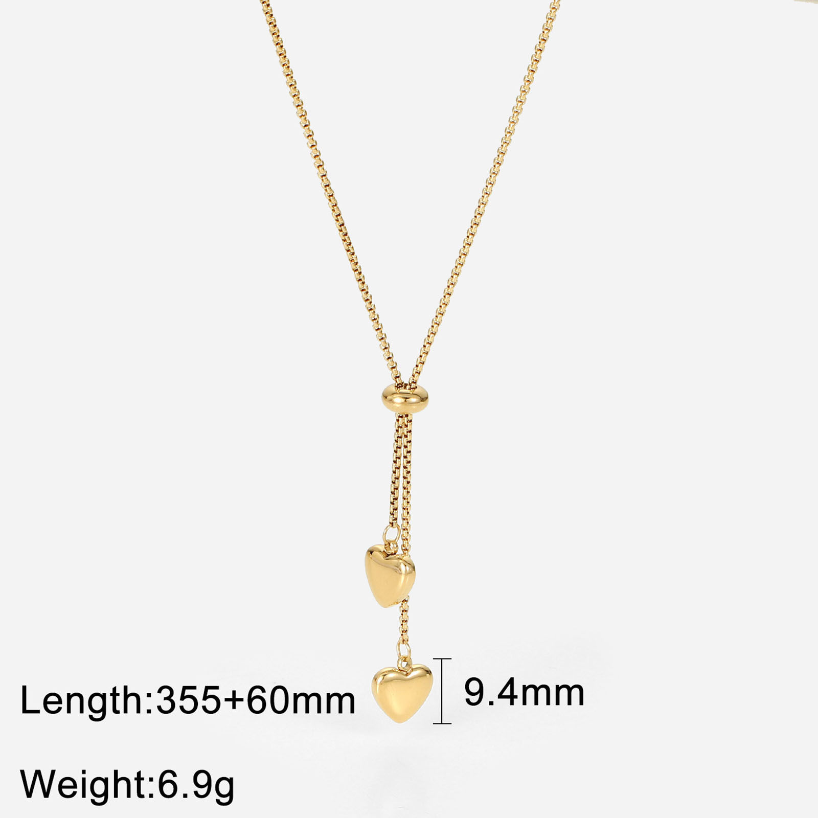Imagen de 1 Unidad Enchapado al Vacío Acero Inoxidable Collar Lariat en forma de Y Chapado en Oro de 14K Corazón 35.5cm longitud