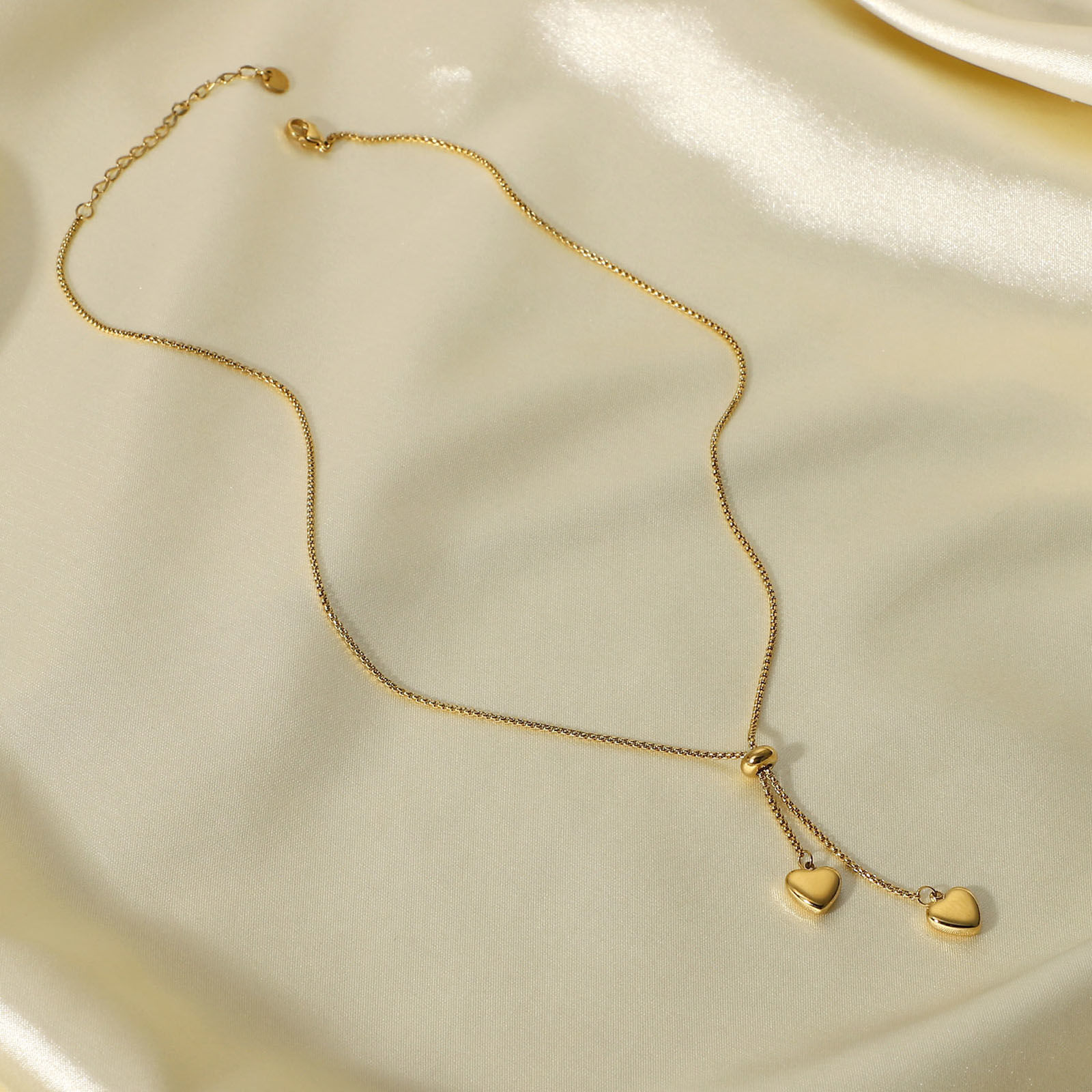Imagen de 1 Unidad Enchapado al Vacío Acero Inoxidable Collar Lariat en forma de Y Chapado en Oro de 14K Corazón 35.5cm longitud