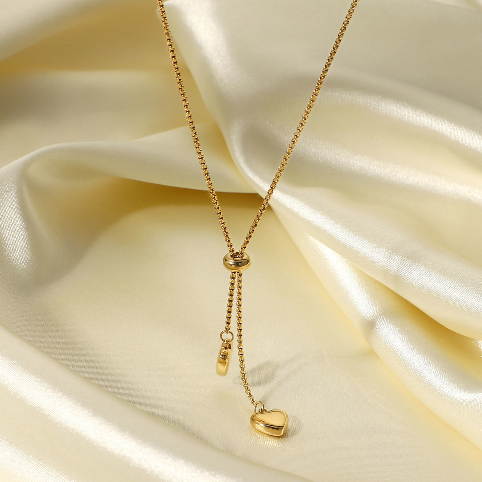 Imagen de 1 Unidad Enchapado al Vacío Acero Inoxidable Collar Lariat en forma de Y Chapado en Oro de 14K Corazón 35.5cm longitud