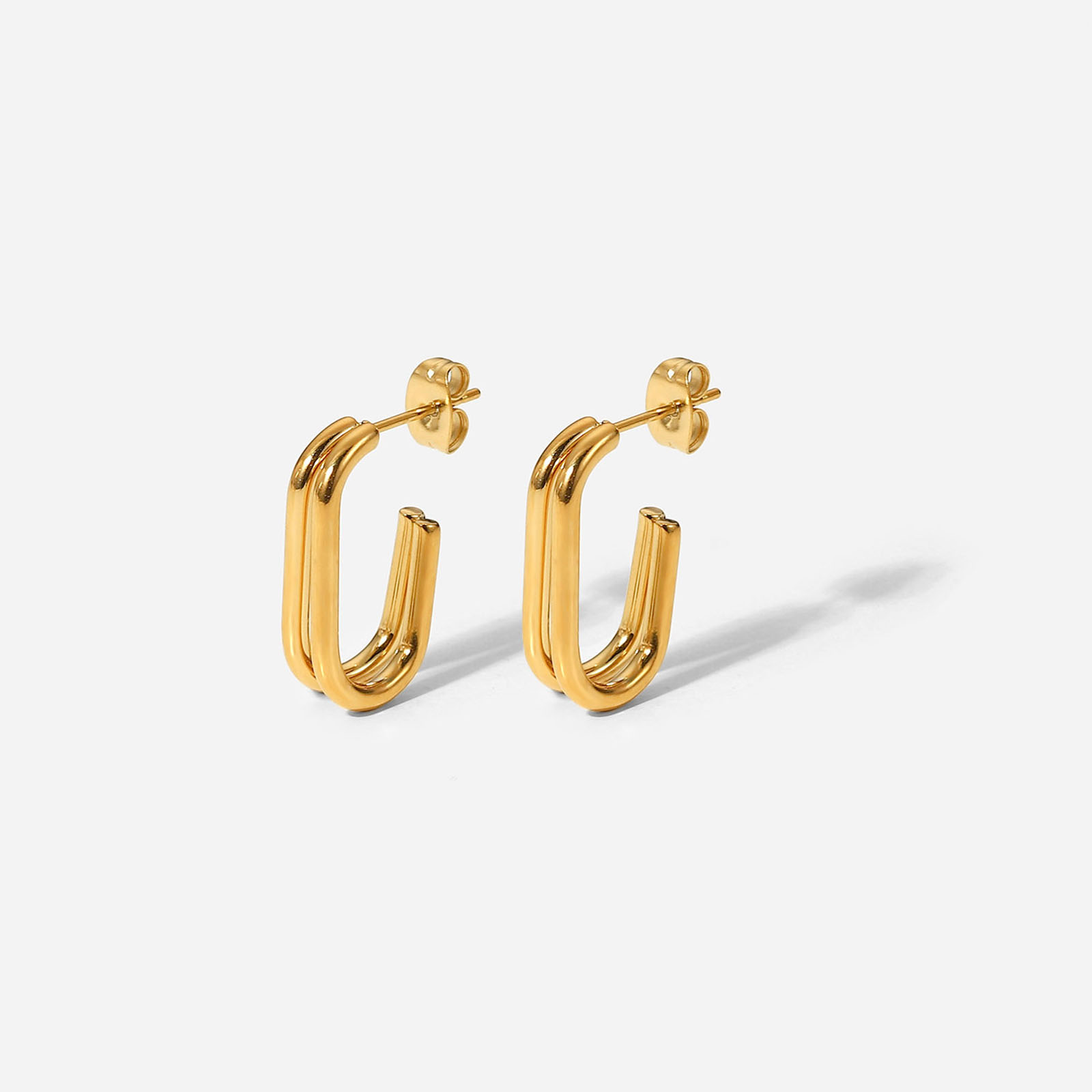 Picture of Eco-friendly Simple & Casual Stylish 18K Gold Plated 304 Stainless Steel Geometric Hoop Earrings For Women Party 20.5mm, 1 Pair