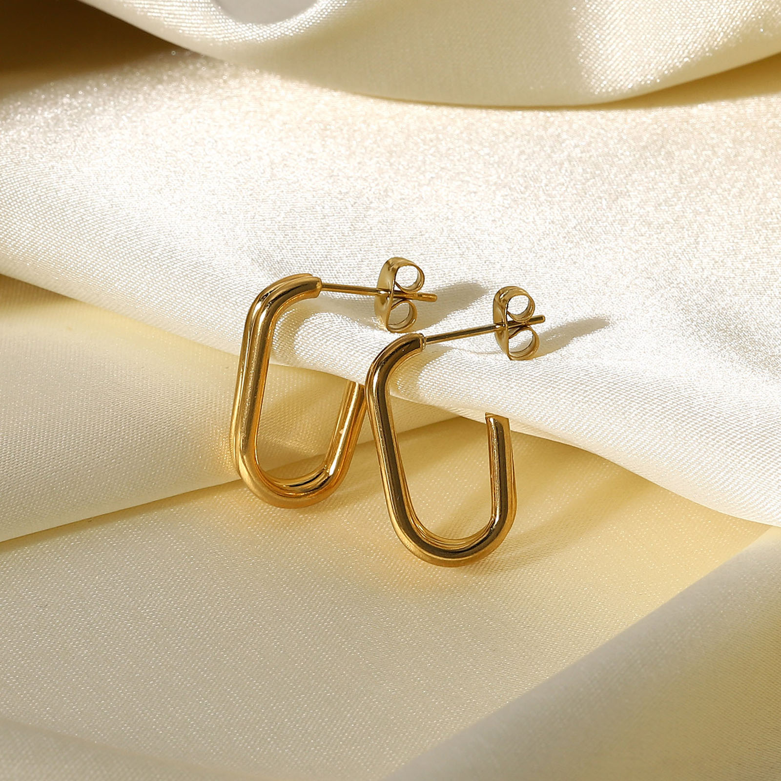 Picture of Eco-friendly Simple & Casual Stylish 18K Gold Plated 304 Stainless Steel Geometric Hoop Earrings For Women Party 20.5mm, 1 Pair