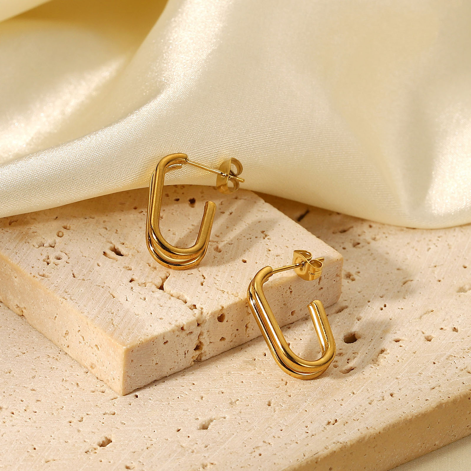 Picture of Eco-friendly Simple & Casual Stylish 18K Gold Plated 304 Stainless Steel Geometric Hoop Earrings For Women Party 20.5mm, 1 Pair