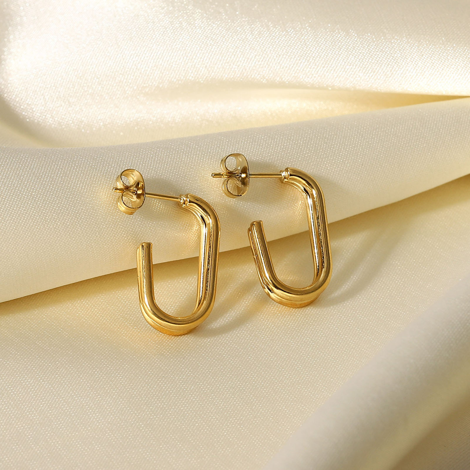 Picture of Eco-friendly Simple & Casual Stylish 18K Gold Plated 304 Stainless Steel Geometric Hoop Earrings For Women Party 20.5mm, 1 Pair