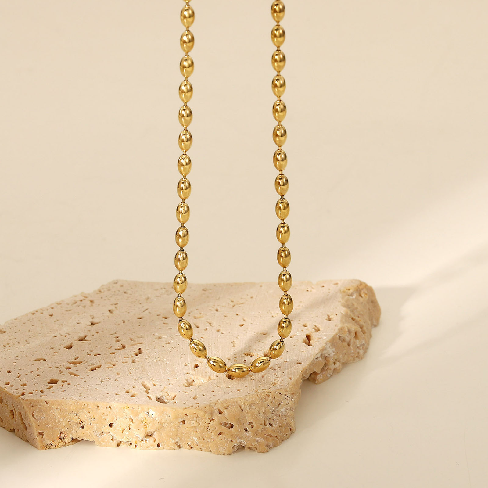 Picture of 1 Piece Vacuum Plating Simple & Casual Exquisite 14K Gold Plated 304 Stainless Steel Ball Chain Necklace For Women 41.5cm(16 3/8") long