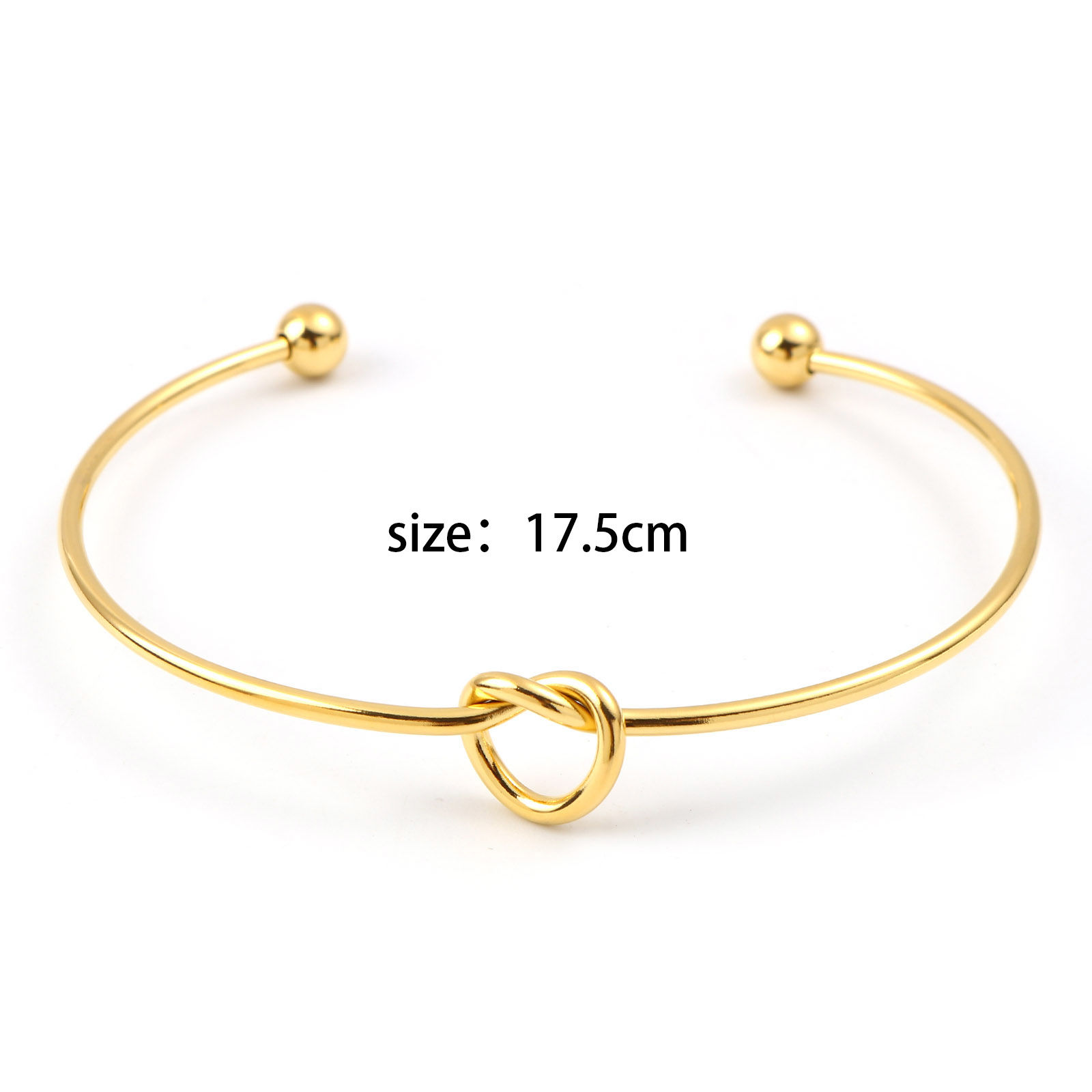 Picture of 316L Stainless Steel Valentine's Day Open Cuff Bangles Bracelets Gold Plated Love Knot 17.5cm(6 7/8") long, 1 Piece