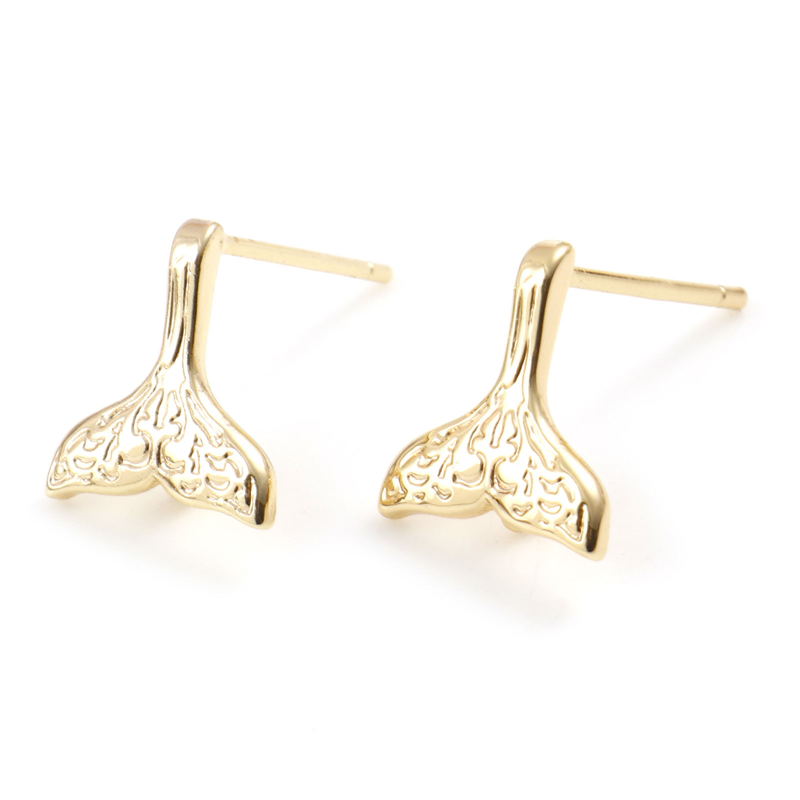 Bild von Messing Ohrringzubehör Echtgold plattiert Walflosse Message " M/Öse " 11mm x 9mm, Drahtstärke: (21 gauge), 4 Stück