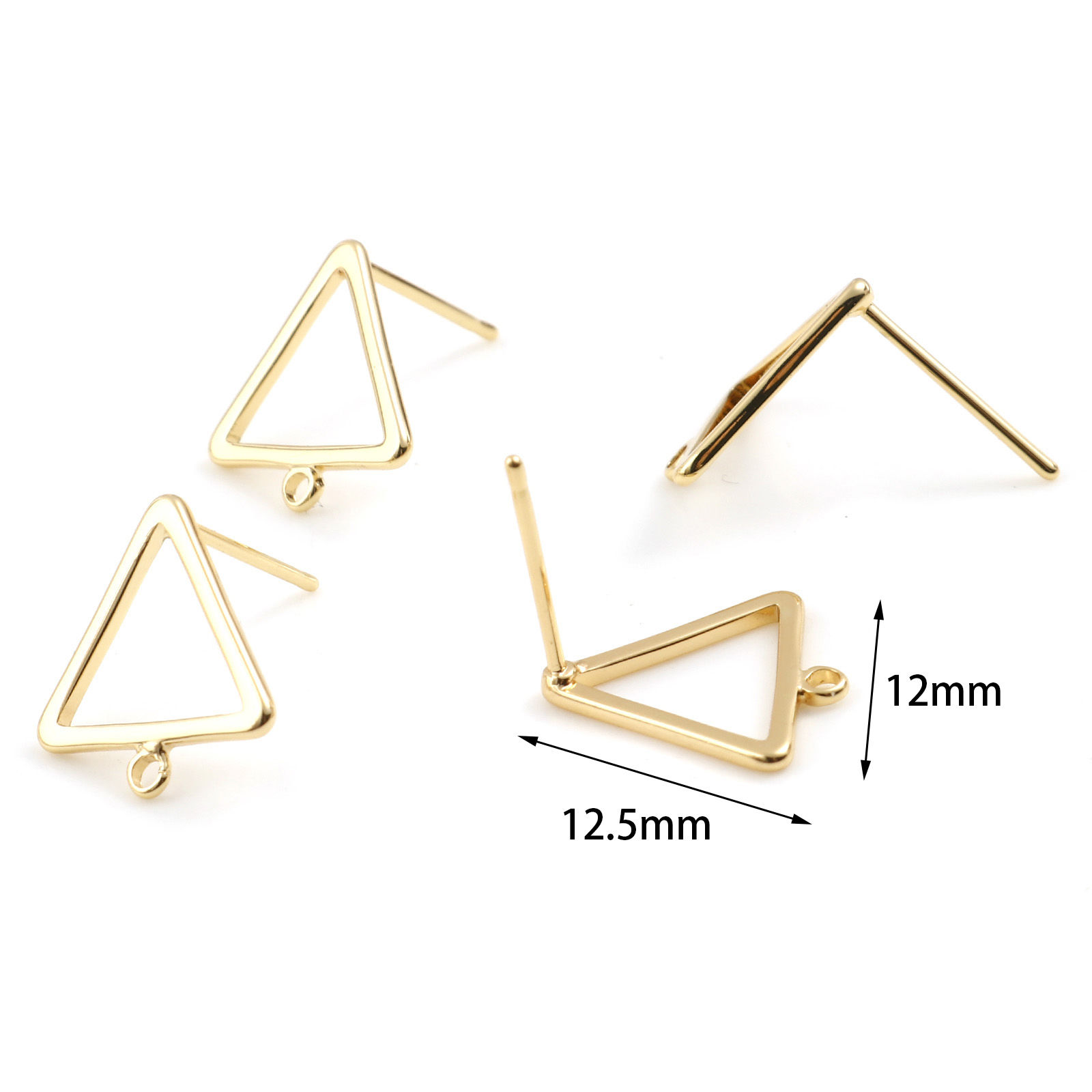 真鍮 ピアスパーツイヤリングアクセサリー リアルゴールドメッキ 三角形 ループ付き 12.5mmx 12mm、 ワイヤーサイズ: （21号）、 4 個 の画像