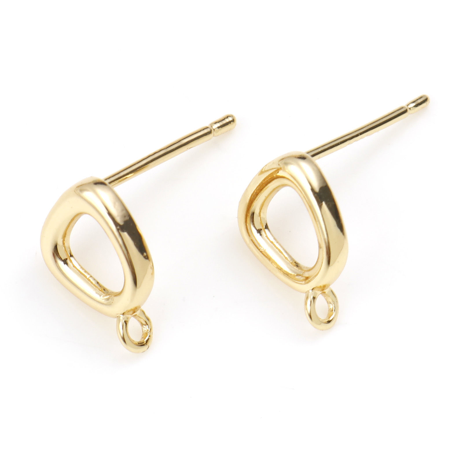 Picture of Brass Earring Accessories Real Gold Plated Geometric W/ Loop 11mm x 8mm, Post/ Wire Size: (21 gauge), 2 PCs