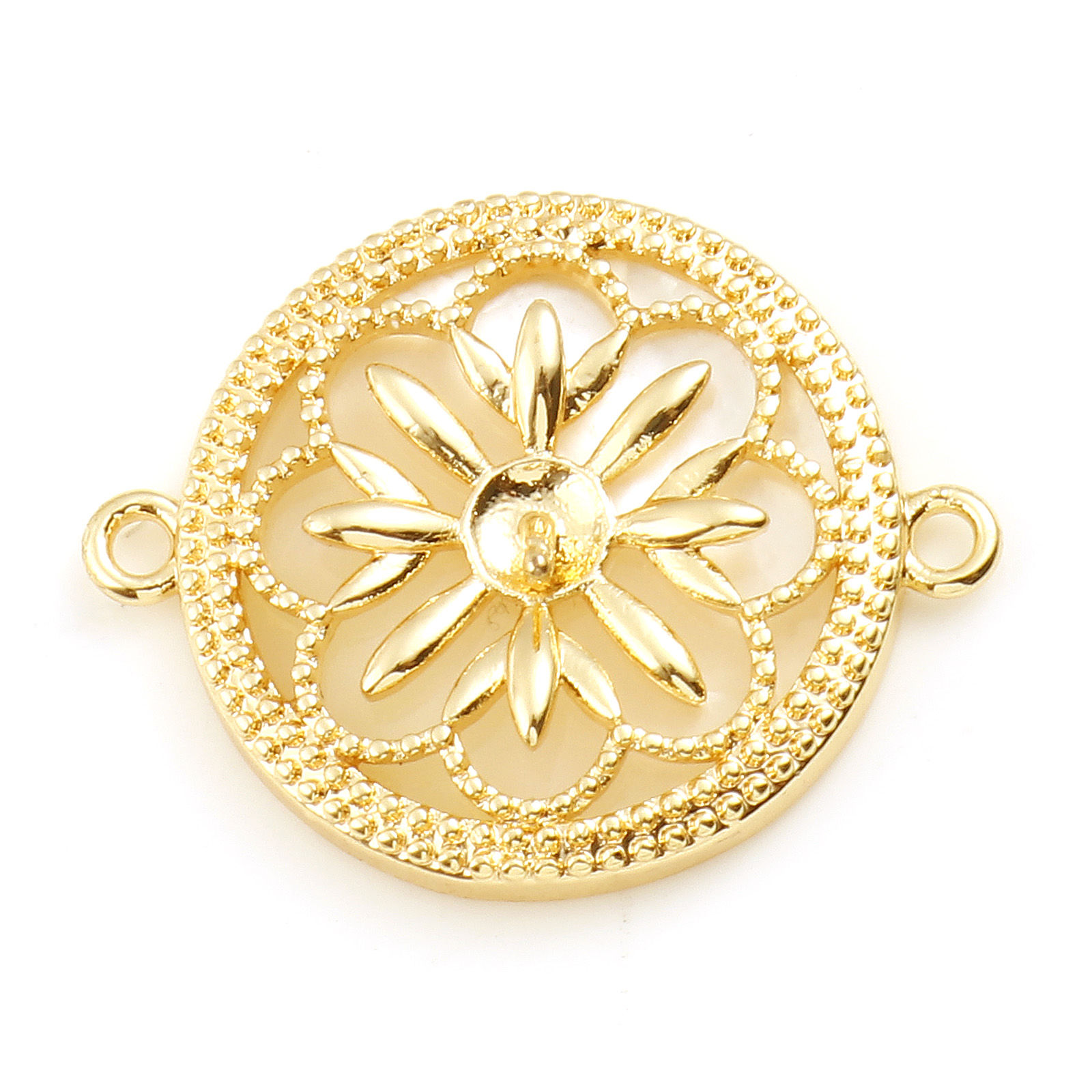 Picture of Shell & Brass Connectors Real Gold Plated Round Filigree White 22mm x 18mm, 1 Piece