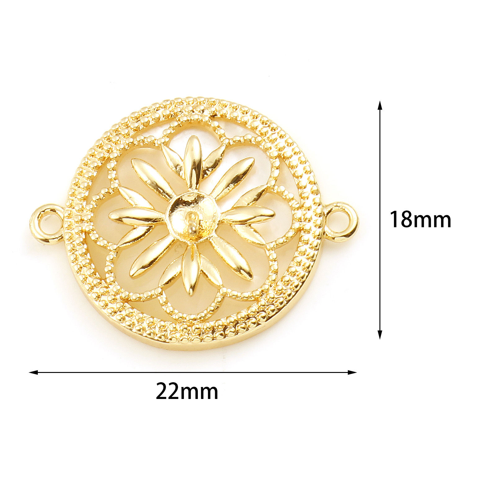 Picture of Shell & Brass Connectors Real Gold Plated Round Filigree White 22mm x 18mm, 1 Piece