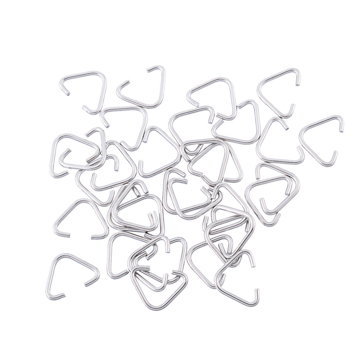 Picture of 30 PCs 13mm x 10mm, 1.2mm(17 gauge) 304 Stainless Steel Open Jump Rings Findings For Jewelry Making Silver Tone Triangle